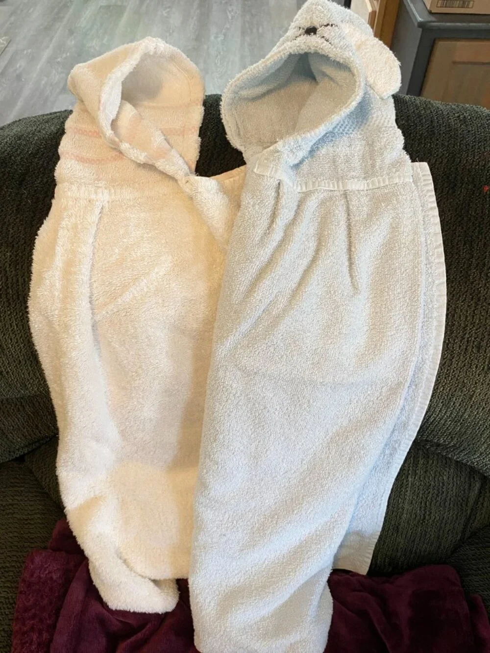 Two Toddler Hooded Bath Towels - Kids Bath Wraps